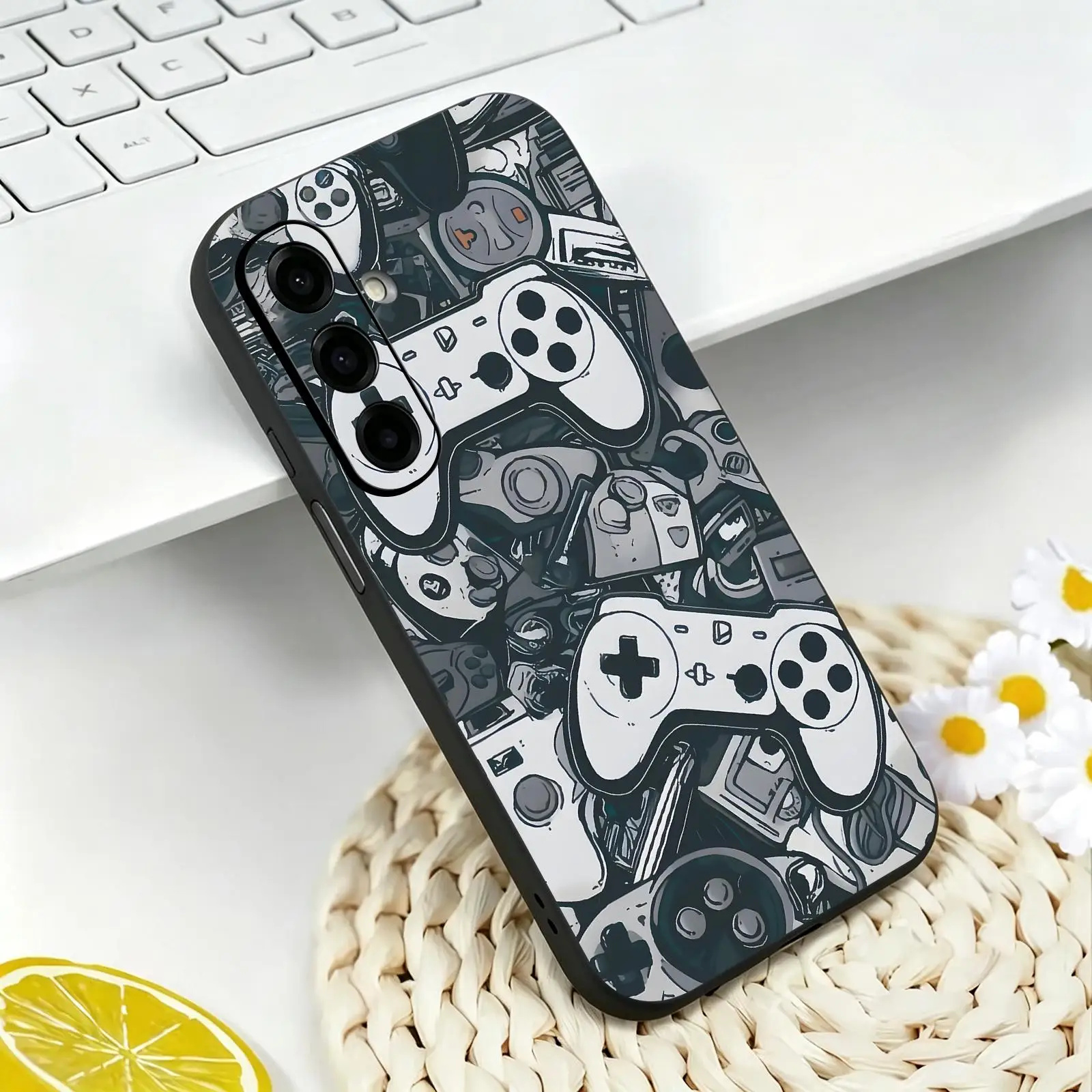 Phone Case For Samsung A57 A56 A37 A27 A17 A36 A26 A55 A35 Black Matte Soft Case Game Controller Graphic