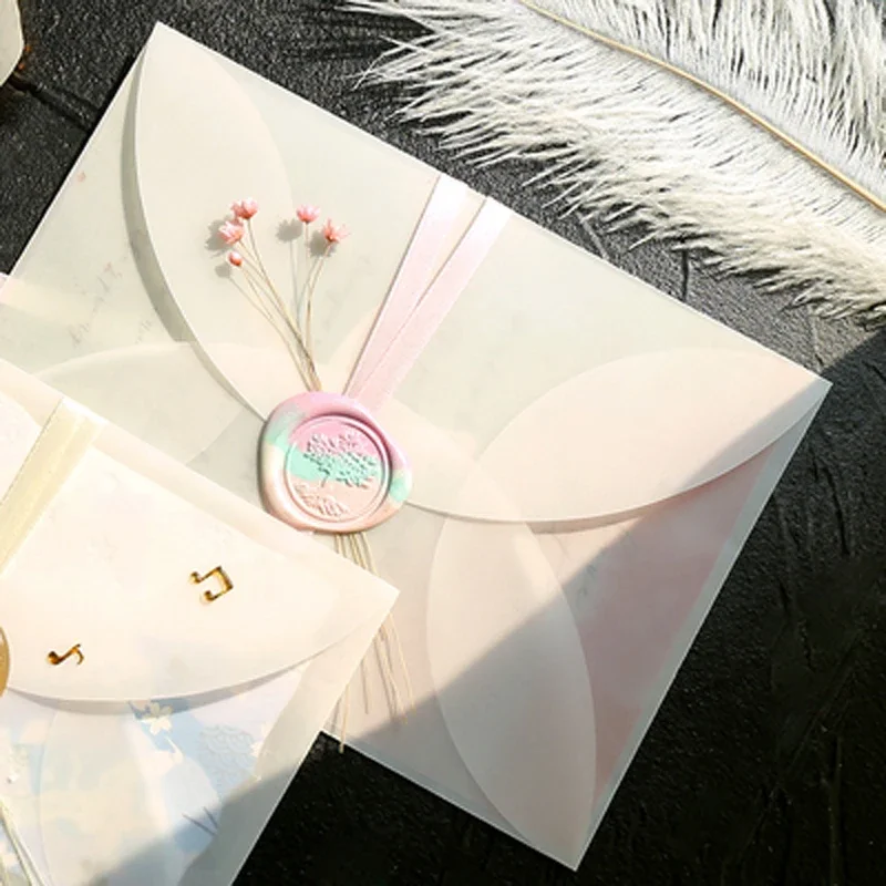 50pcs Petals Blank Translucent Envelope Sulfate Paper DIY Postcard Card Storage Creative Wedding Festival Invitation Packing