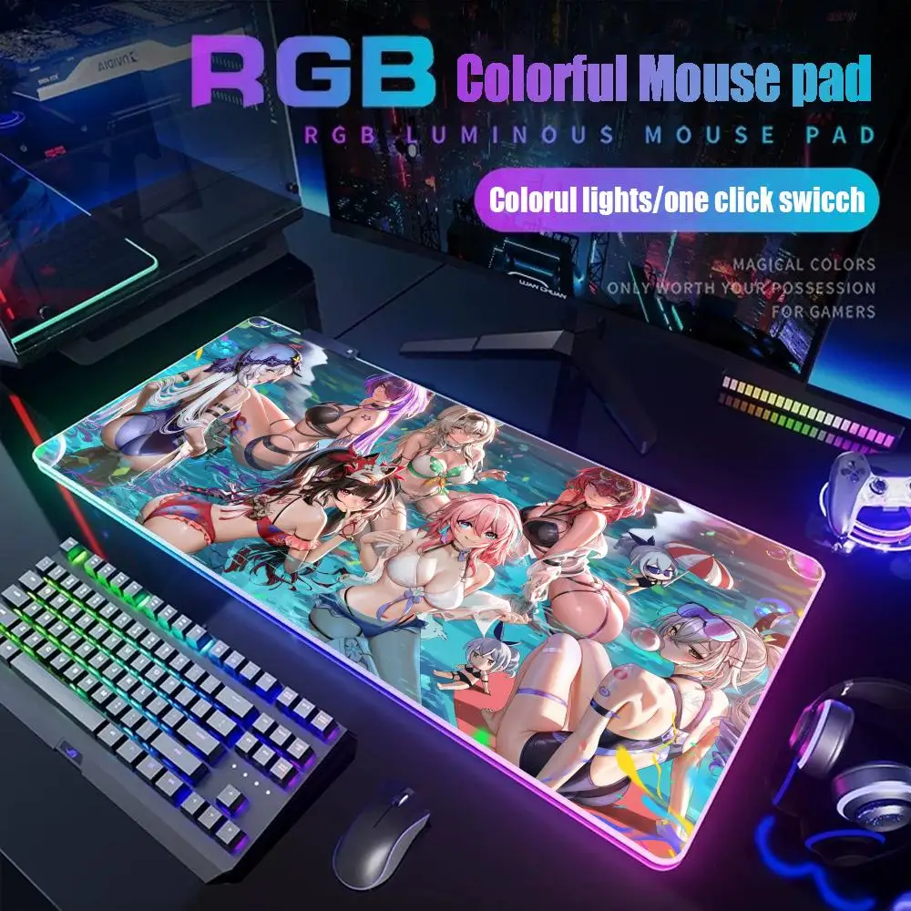

Sparkle Honkai Star Rail Mouse Pad Gamer Rgb Desk Mat Back Light Led Mousepad Setup Gaming Accessories Deskmat Big Mousepad