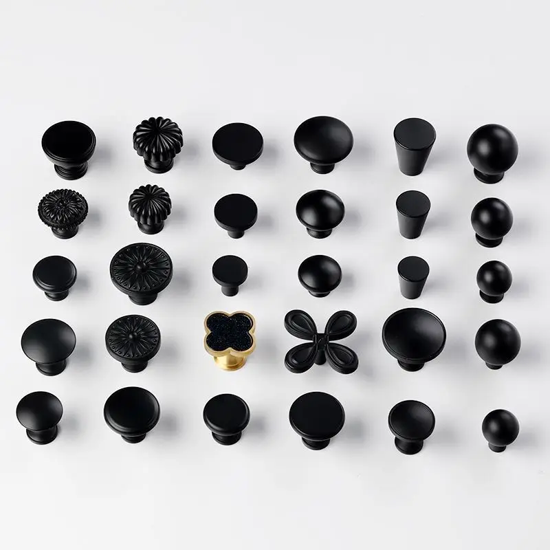 Nordic-style solid wood cabinet handle, black solid single-hole handle for cabinets, wall cabinets, bedside tables, shoe cabinet