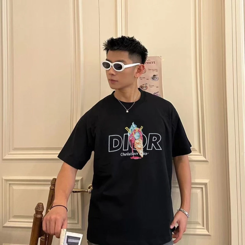 

Summer New 2025 Round Neck Printed Casual Loose Light Luxury Men's and Women's Versatile Short Sleeve Round Neck T-shirt