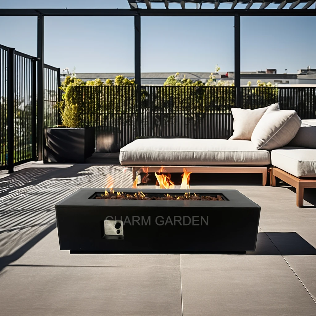 

Современный прямоугольный газовый камин-пламенемойница: стильный уличный бетонный обогреватель для патио, хит продаж, мебель для улицы