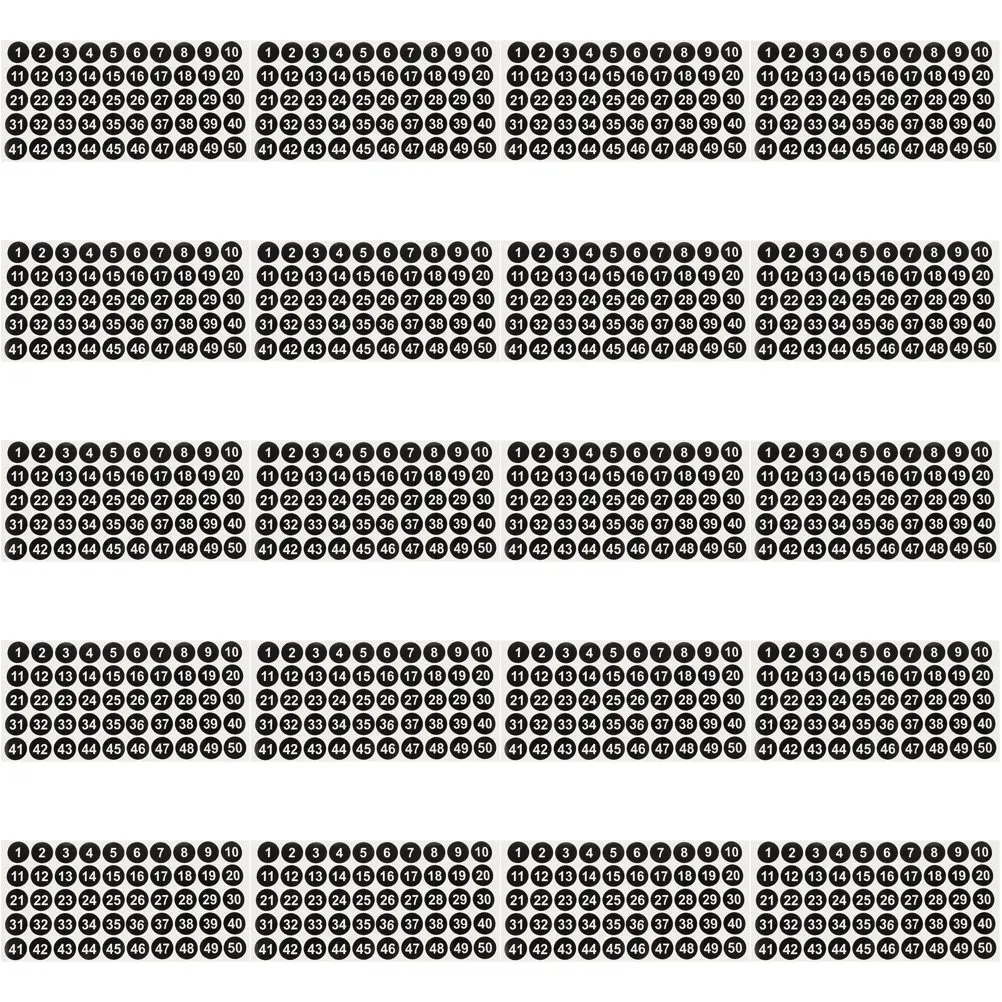 

20 Sheets Round Digital Number Stickers Self-Adhesive Number Labels 1-50 for Envelope Sealing Gift Wraps Classification