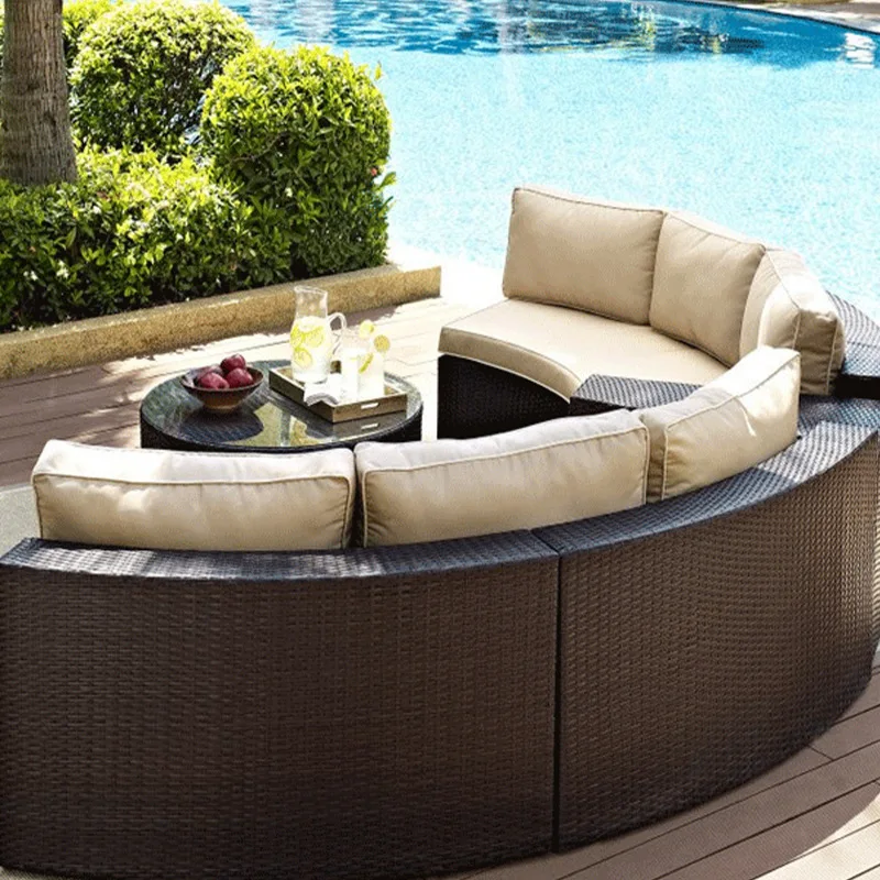 Round rattan sofa outdoor semicircular sofa outdoor leisure rattan sofa arc sofa rattan chair combination furniture