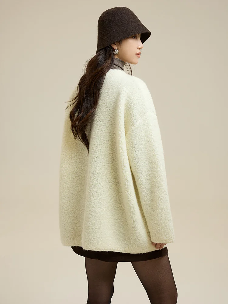 Winsleter-100%ウール エレガント セーターコート、Vネック ポケットボタン、レディースファッション 多用途 厚手カーディガン、2025年秋 C5N448CC