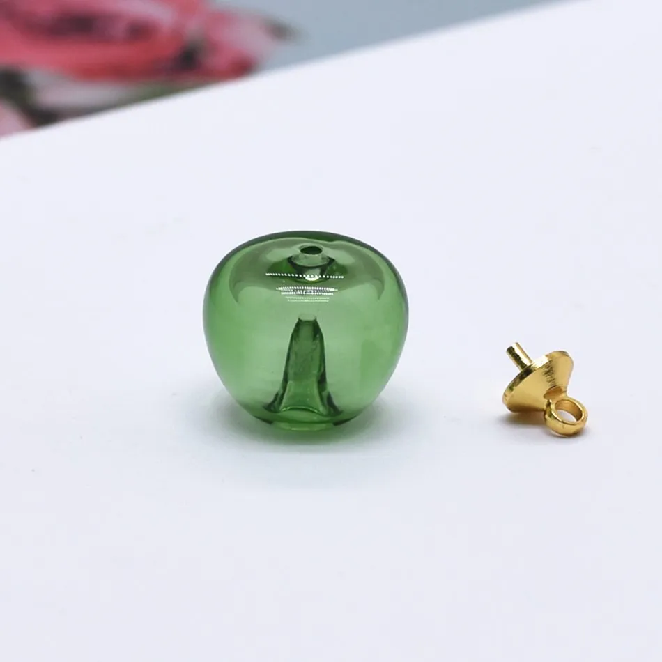 1piece Color Apple Glass Bottle Pendant Diffuser Perfume Refillable Essential Oil Aromatherapy With Beads Cap For Jewelry Making