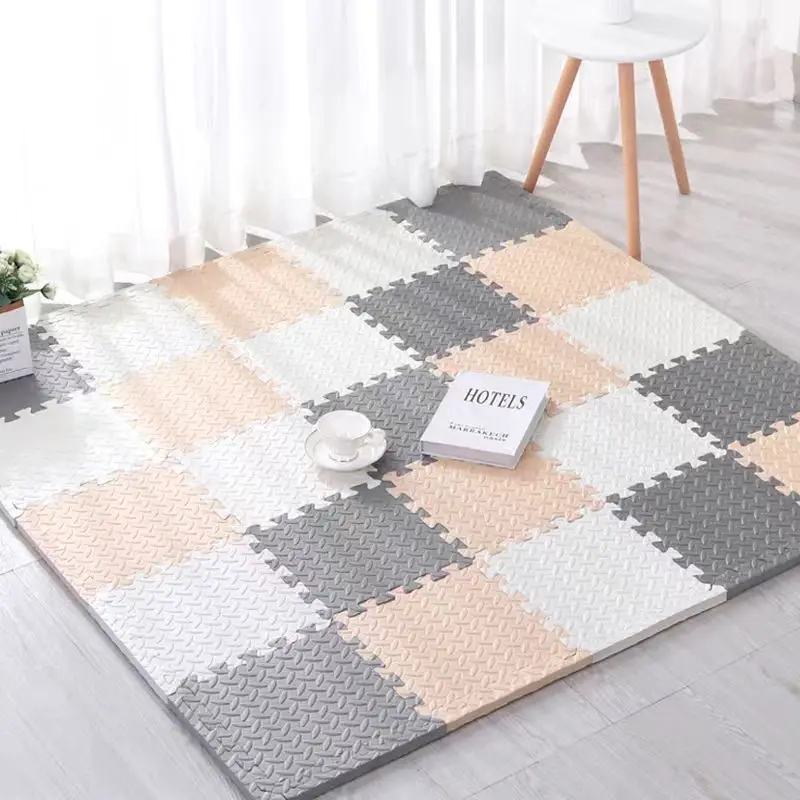 Textured EVA Foam Floor Mats 12Pcs Interlocking Puzzle Carpet Tiles Non Slip Soft Area Rug For Living Room Bedroom Home Decor