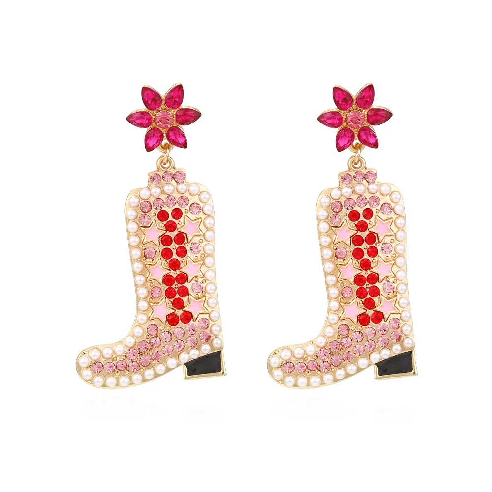 Fashion Light Luxury Alloy Oil Drip Pearl Boots Earrings Exaggerated Diamond Boots Earrings Earrings Women