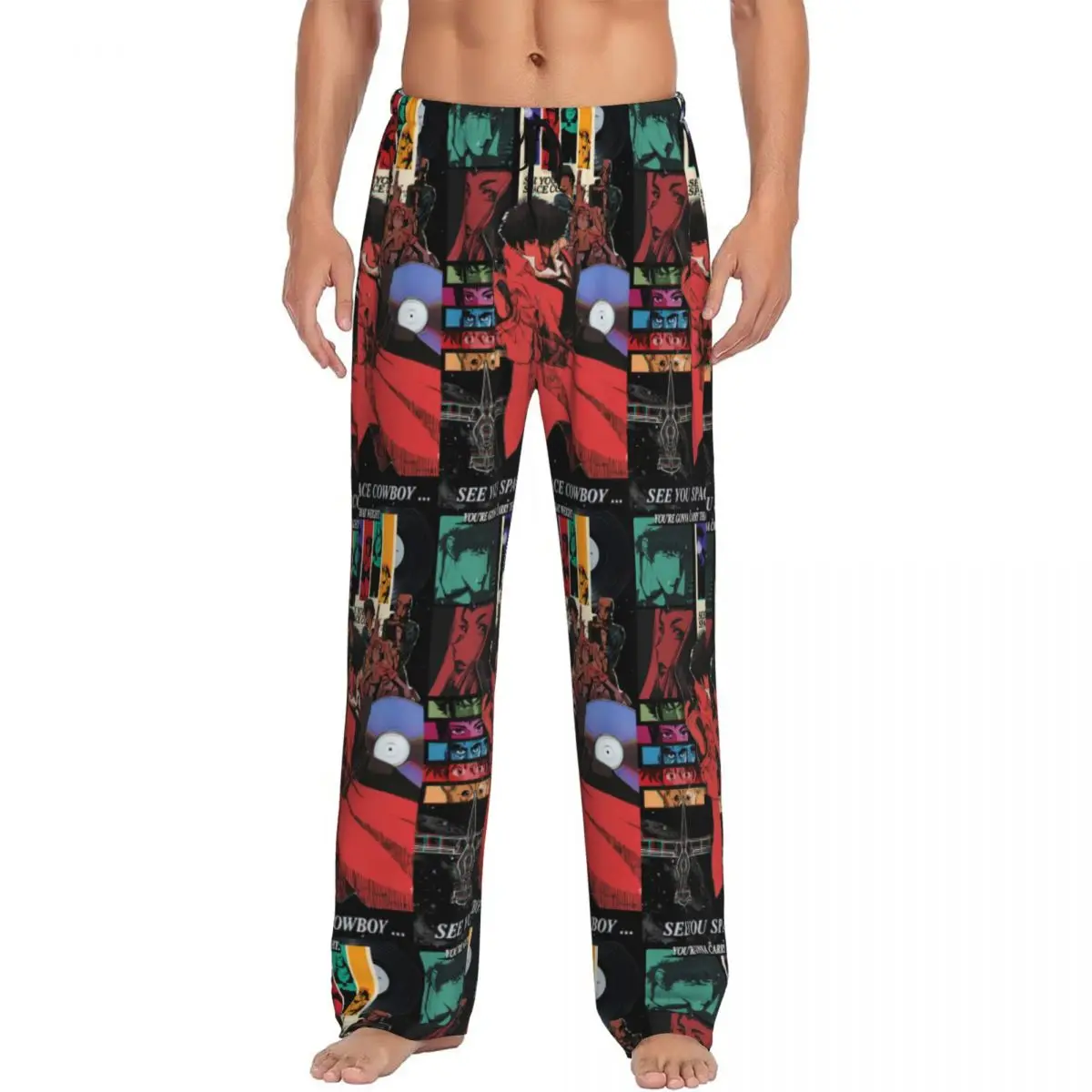 مخصص مطبوعة الرجال كاوبوي البيبوب أنيمي بيجامة السراويل الكرتون مانغا       ملابس نوم قيعان صالة النوم مع جيوب