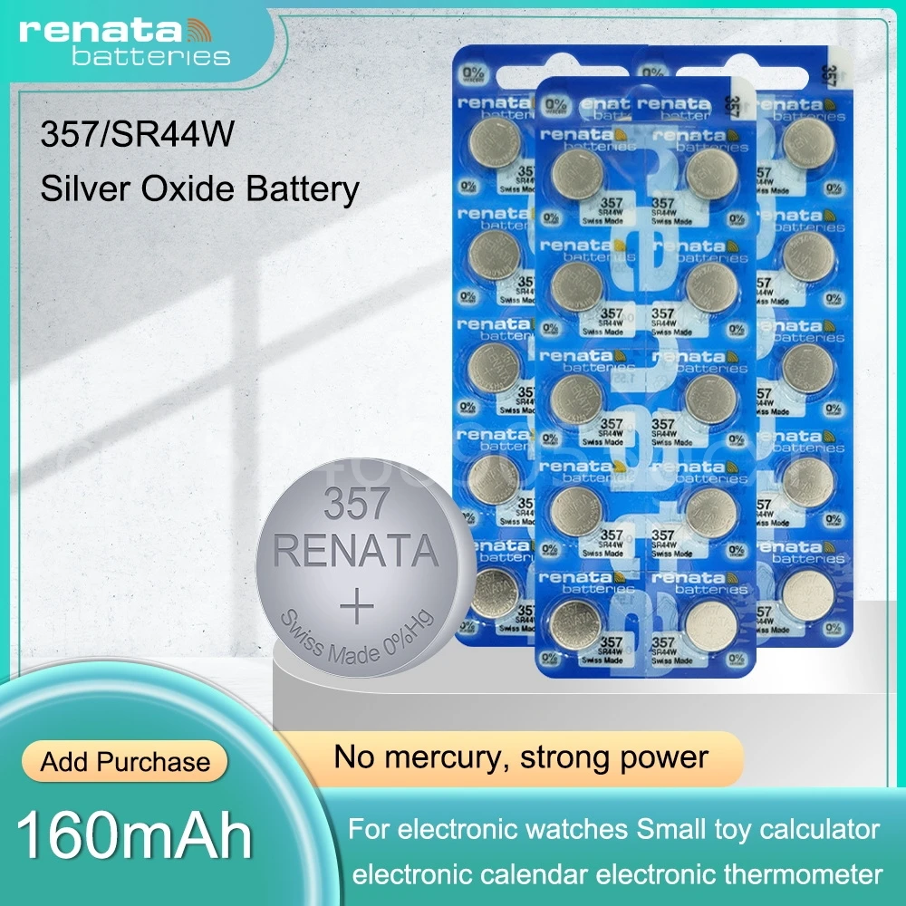 Renata 357 SR44W 303 AG13 LR44W LR44 1.55V Silver Oxide Watch Battery for Toy Scale Remote Control Button Coin Cells