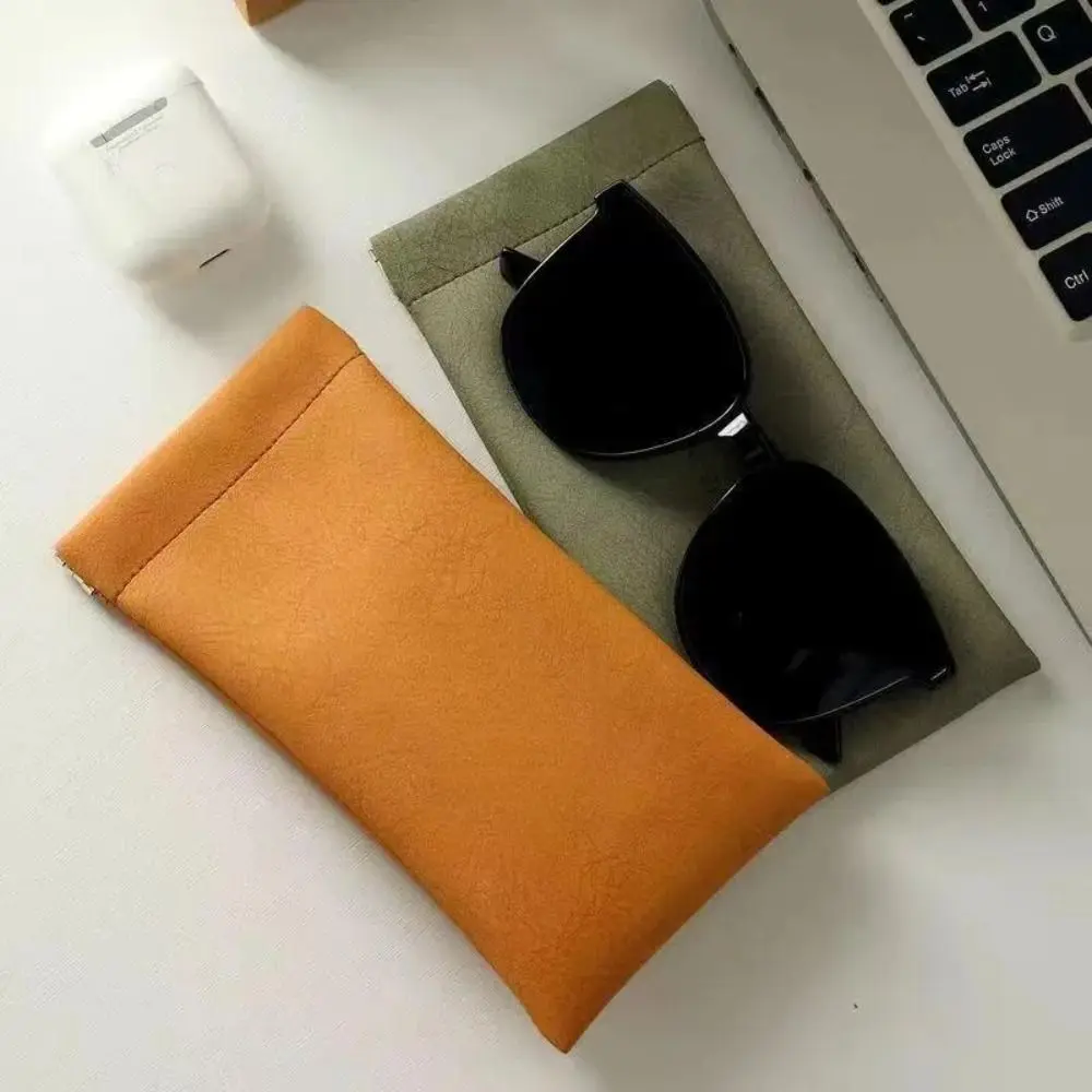 

New Sheepskin PU Sun Glasses Pouch Soft Leather Simple Eyewear Storage Bags Eyewear Accessories Solid Waterproof Bag Case