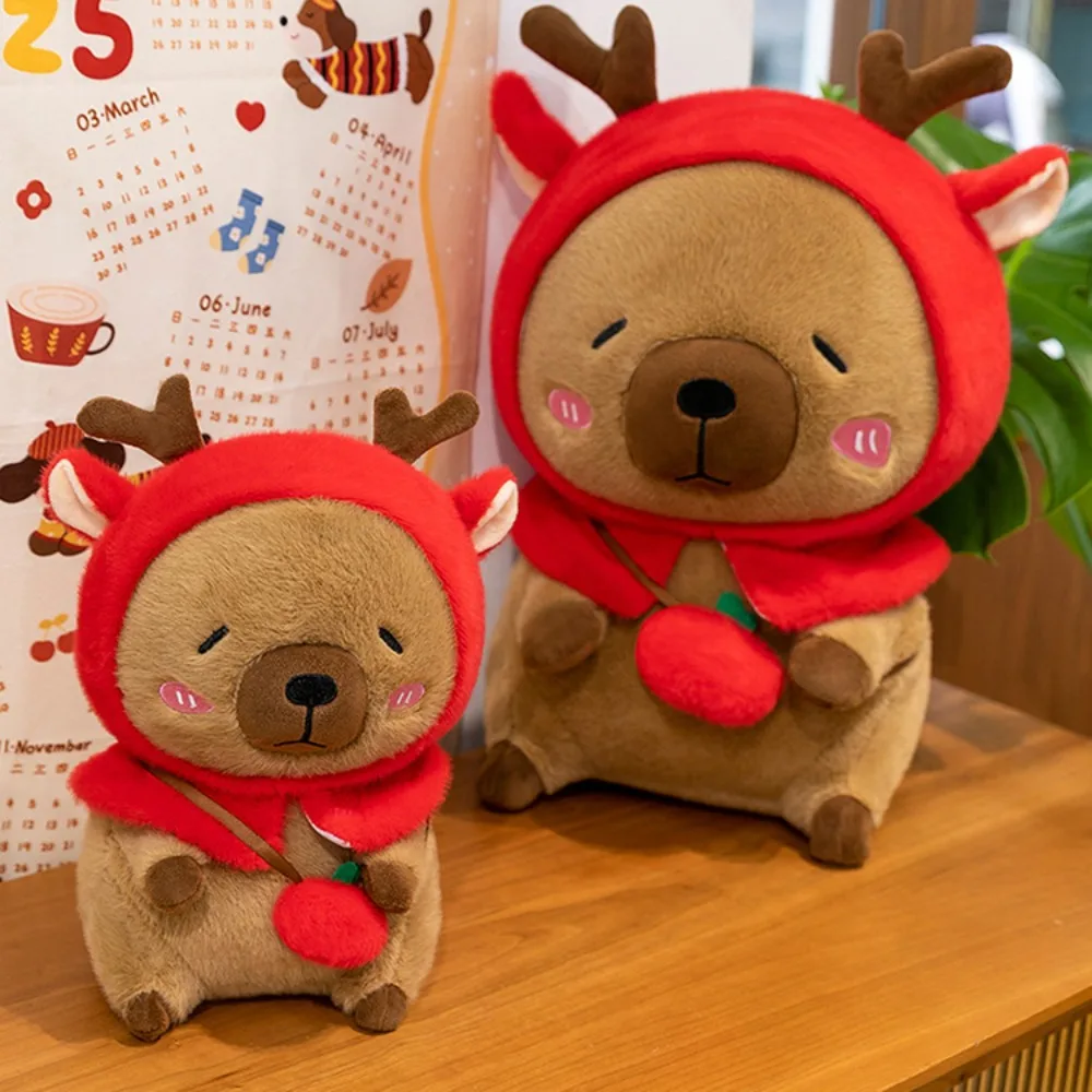 

Reindeer Plush Capybara Plush Toy Fluffy Brown Cartoon Capybara Cotton Doll Animal Cute Capybara Stuffed Doll Friends Gift