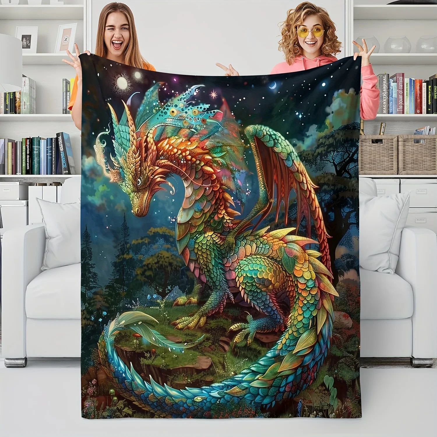 

1pc Gift Blanket For Friends Forest Colorful Giant Dragon Soft Blanket Flannel Blanket Warm Cozy Throw Blanket, Office Nap Blank