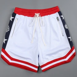 Shorts de basket-ball respirants pour hommes, impression blanche, maille de fitness, sports de loisirs, pantalons d'entraînement, shorts d'entraînement de course en plein air