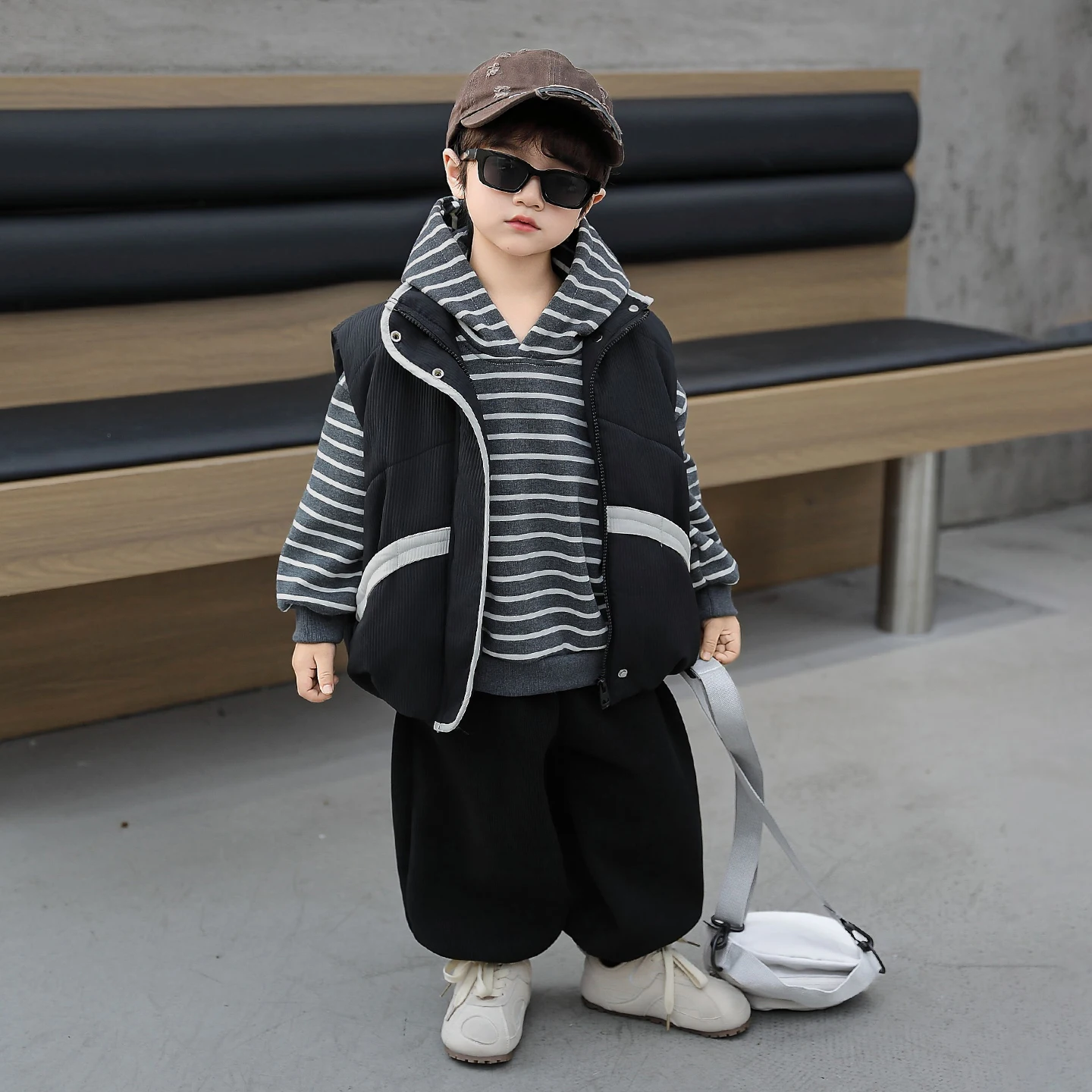 

Boys Fce Lined down Vest Set Tee Pieces Winter Clothes Baby Hoodie Casual Sportswear Trendy Children Cotton Regenerated ...