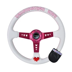 Tiypeor JDM Style 345mm White Leather Embroidery Steering Wheel for Sim Racing Gaming