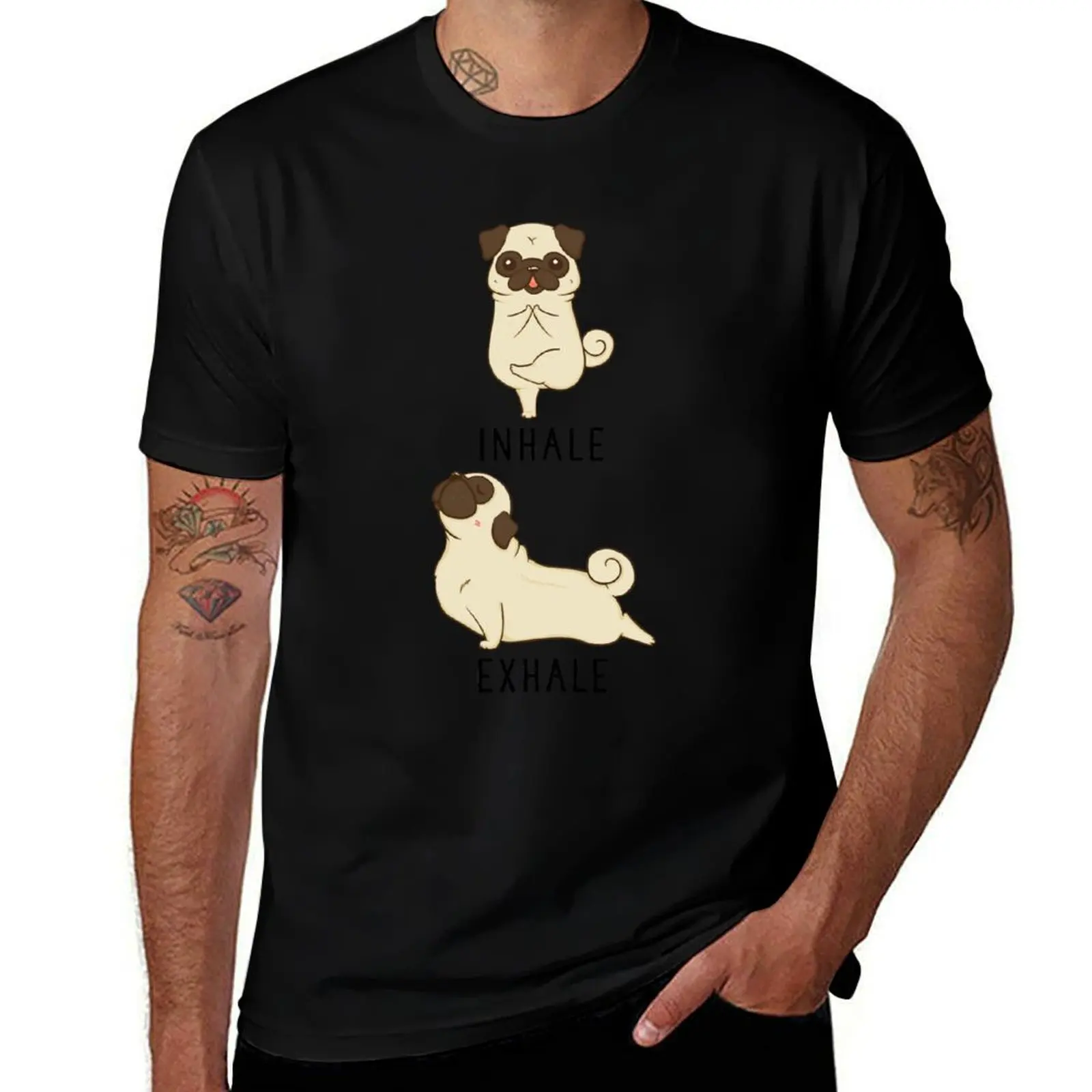 

Inhale Exhale Pug Yoga T-Shirt summer clothes hippie clothes vintage graphic tee anime stuff plus size men clothing