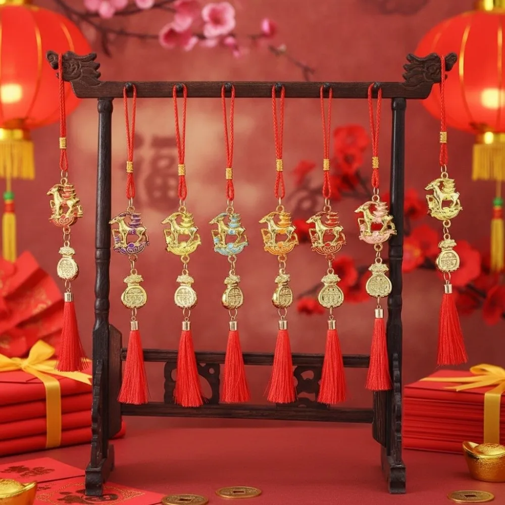 Gold Lucky Design Goat Hanging Ornaments Red Tassels Lightweight Year Of Goat Pendant Lucky Design Portable