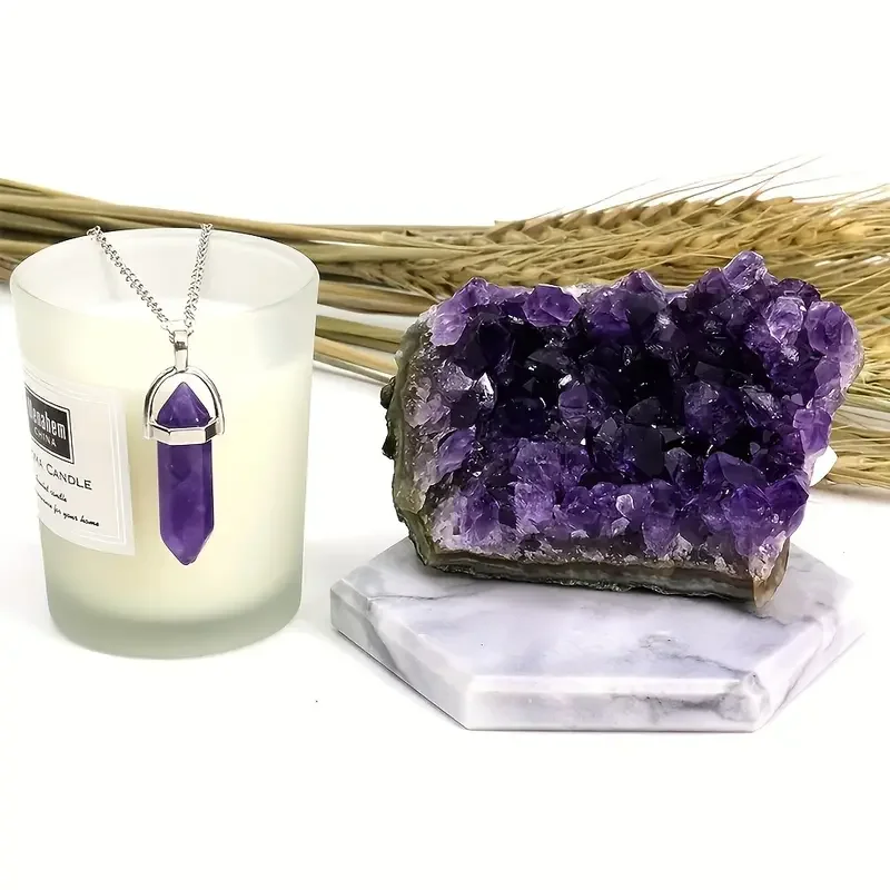 طقم مكون من قطعتين من حجر الجمشت الطبيعي - يخفف من القلق ويجلب الثروة، هدية مثالية للعائلة والأصدقاء