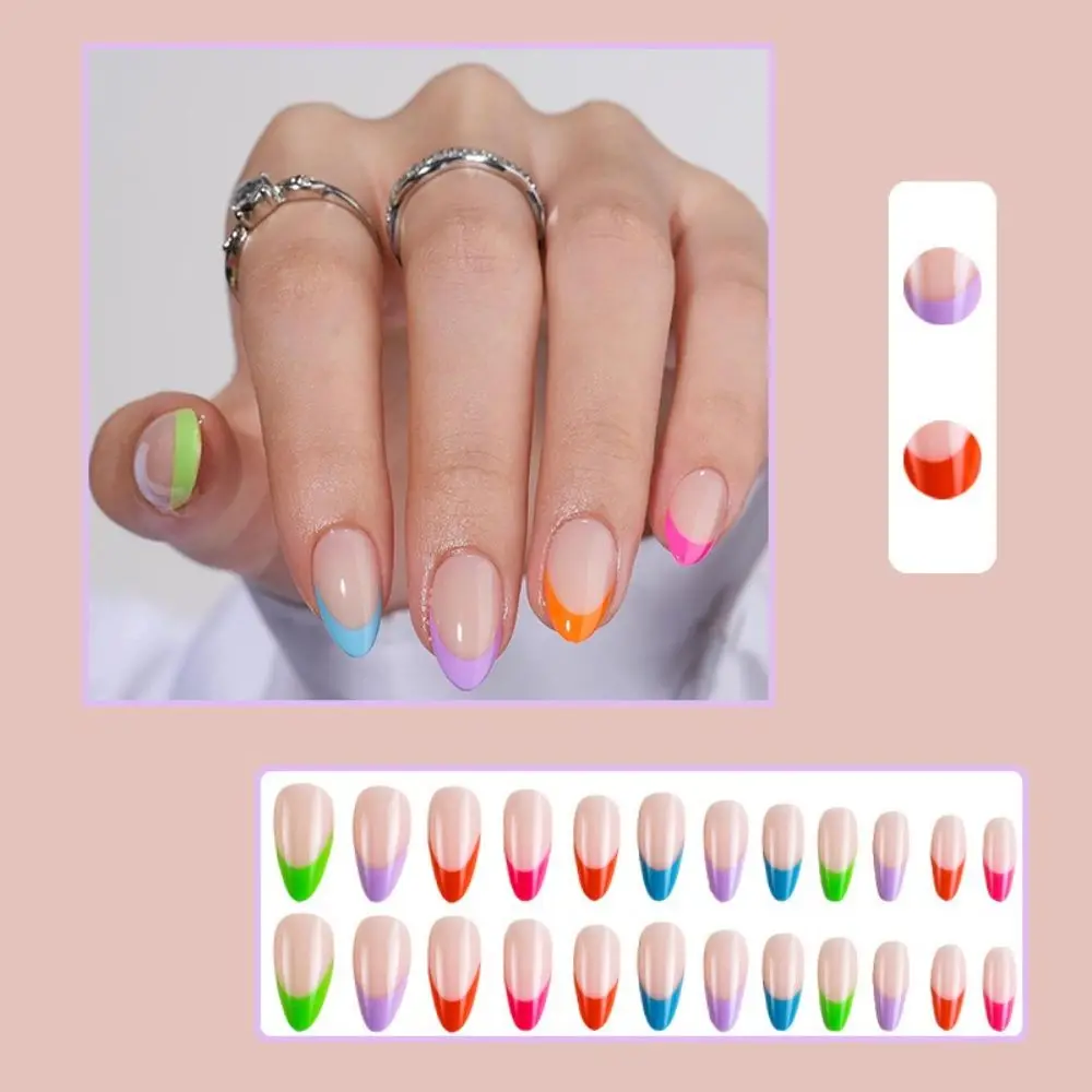 Faux ongles ABS délicats pour femmes, dessin coloré, taches, manucure française, poudre à paillettes, outils d'art des ongles réutilisables pour femmes