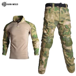 Uniform Clothes Suit Tactical Combat Suits Camo Men Clothes Men Clothing Shirt+Cargo Pants Knee Pads 8XL