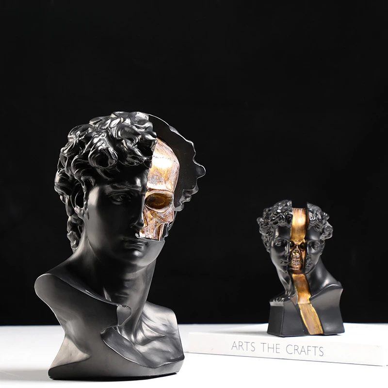 Artesanías de resina figura abstracta escultura David estatua de resina esqueleto dorado figuritas decorativas accesorios de decoración del hogar