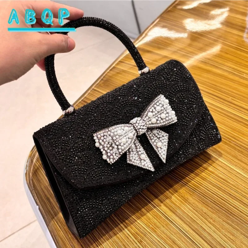 Dinner Party Women's Bag with Diamonds Sparkling Dinner Party Women's Handbag Bow with Diamonds Fashionable Women's Shoulder Bag