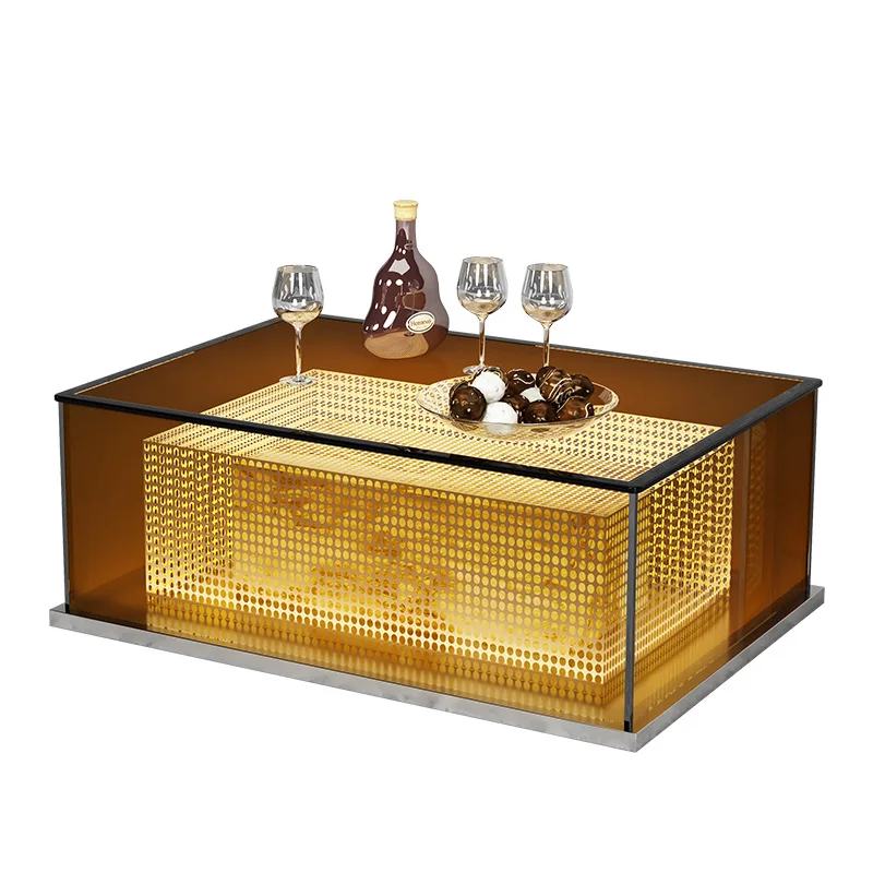 KTV box room party room luminous coffee table bar table stainless steel tempered glass material factory direct sales