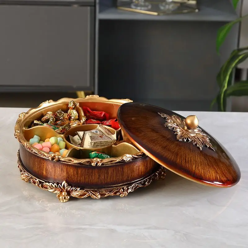 

European fruit plate ornament, coffee table home luxury, American retro, wood grain dried fruit plate