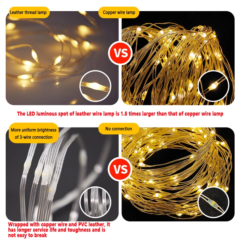 Guirnalda de luces LED solares para exteriores, guirnalda de luces impermeables para fiestas navideñas, jardín, 200/400/800