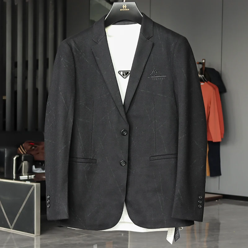 

Comfortable Bla Slim Fit Men's Suit Jaet Spring Autumn Busin Casual Long Sve Double Breasted Regular Length Coat