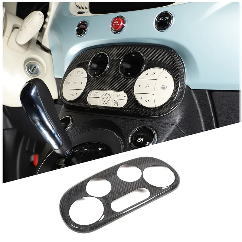 Autocollant de panneau de bouton de commutation de réglage de climatisation de Console centrale de voiture en Fiber de carbone véritable pour Fiat 500 2016 – 2025, accessoires
