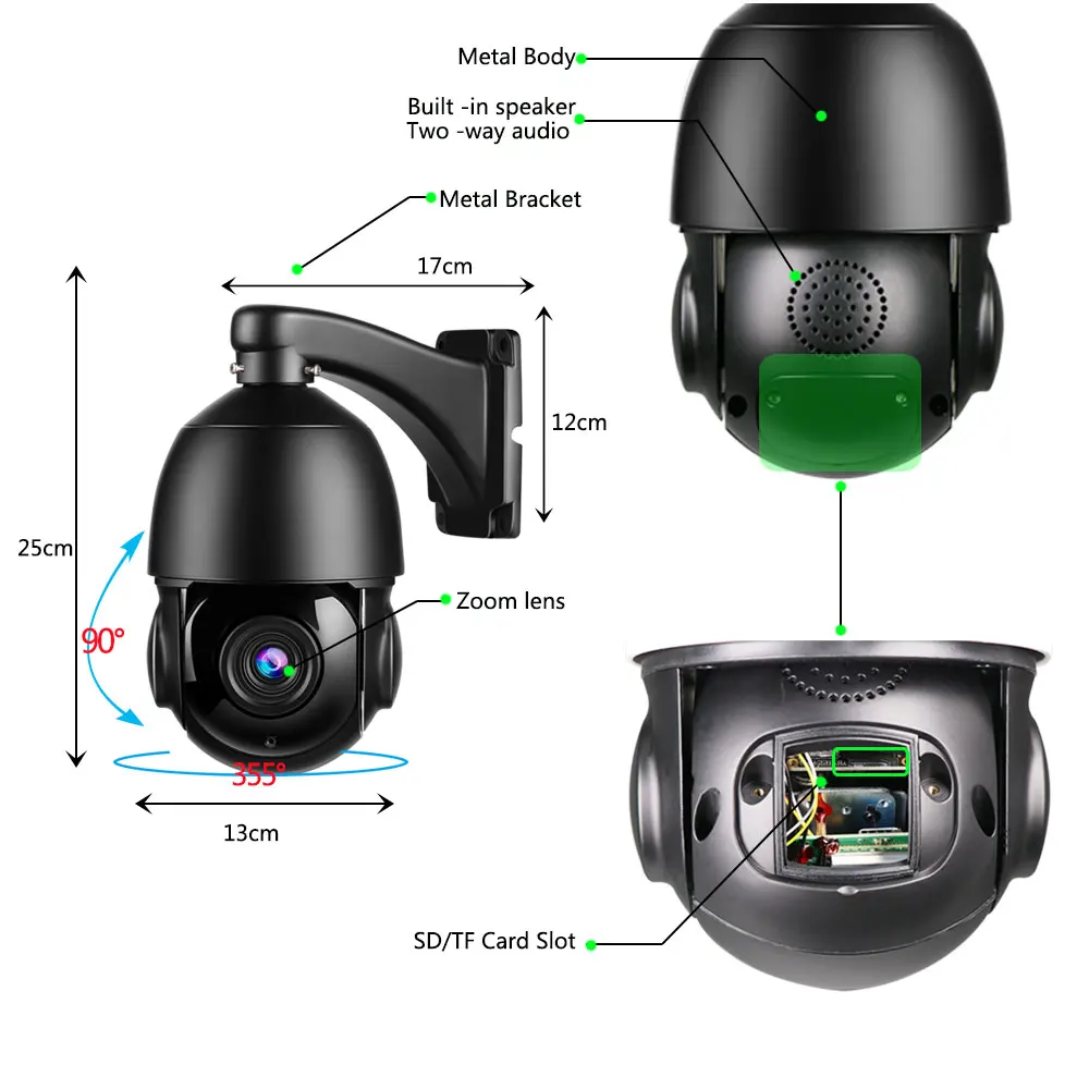 30X ซูมอัตโนมัติ Sony415 4K 8MP กล้อง IP POE 5MP PTZ โดม Two WAY Audio AI Humanoid ติดตามสี Night Vision