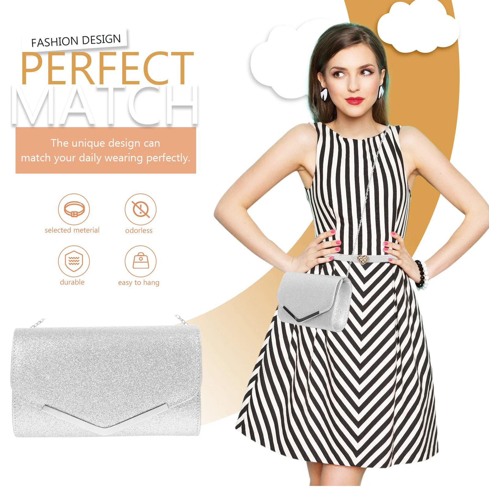 Glamorous Evening Clutch Bag Black Golden Hardware Envelope Purses Women Handbag Wedding Cocktail Dinner Prom Banquet Medium
