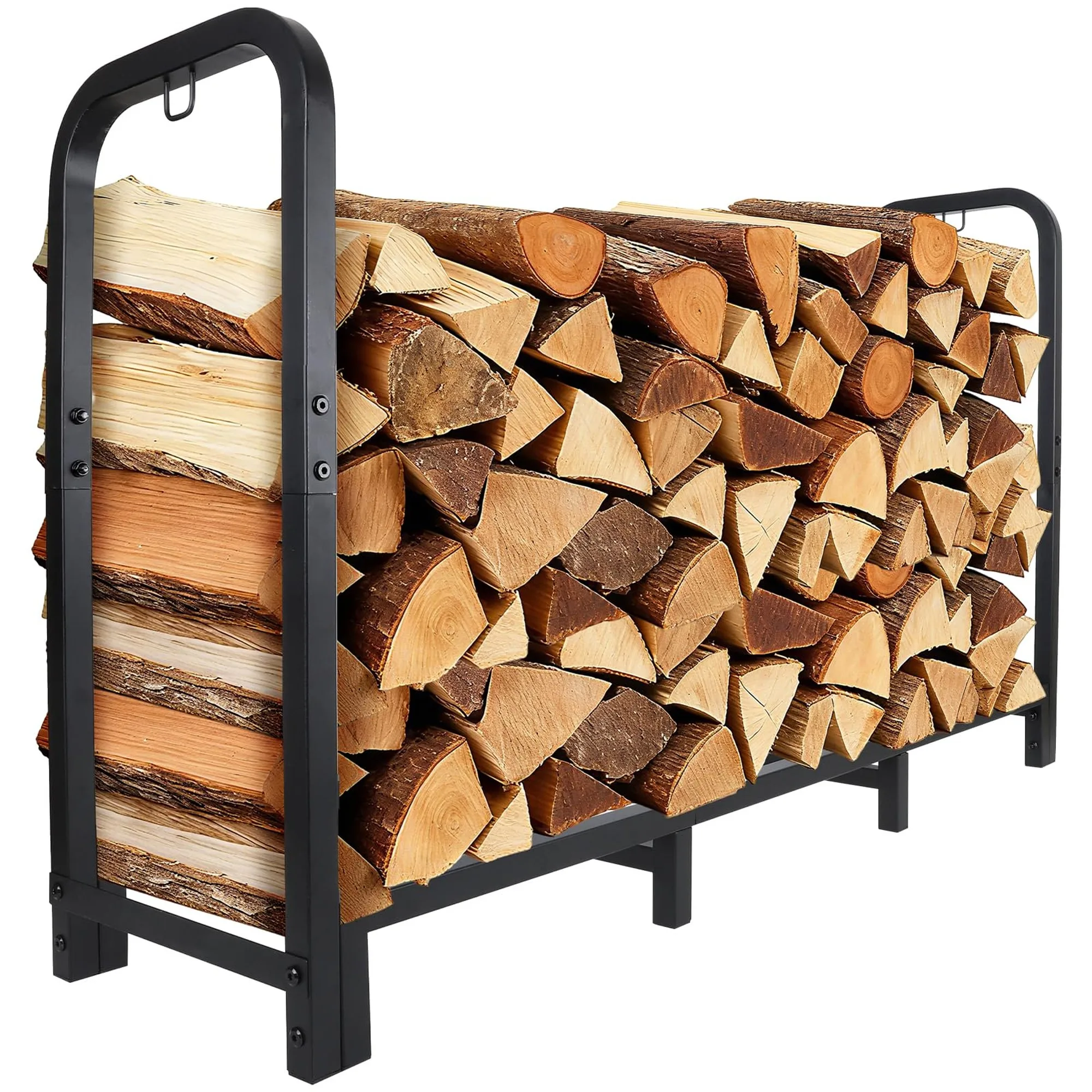 4FT Firewood Rack | Black Heavy Duty Log Holder, 8 Sturdy Legs