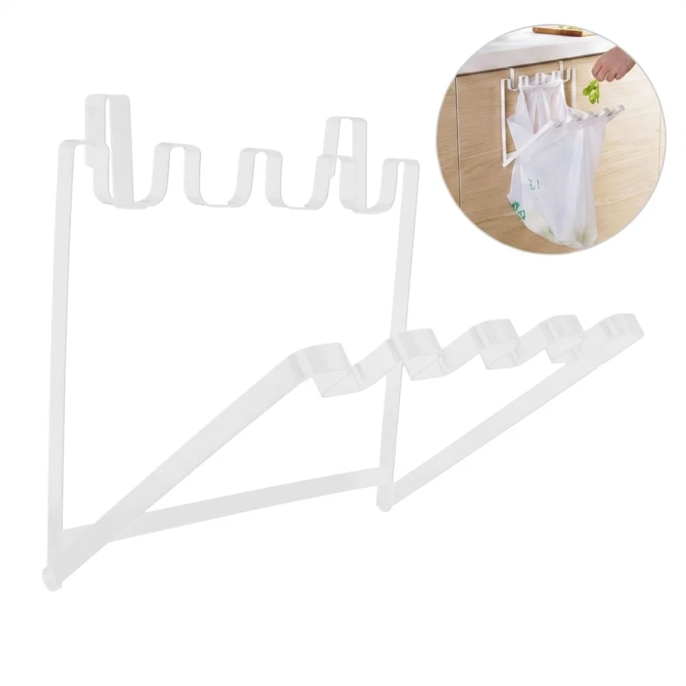 Foldable Trash Bag Holder Hanging Type Space-Saving Waste Bag Rack Over Cabinet Door Easy to Install Garbage Bag Hanging Rack