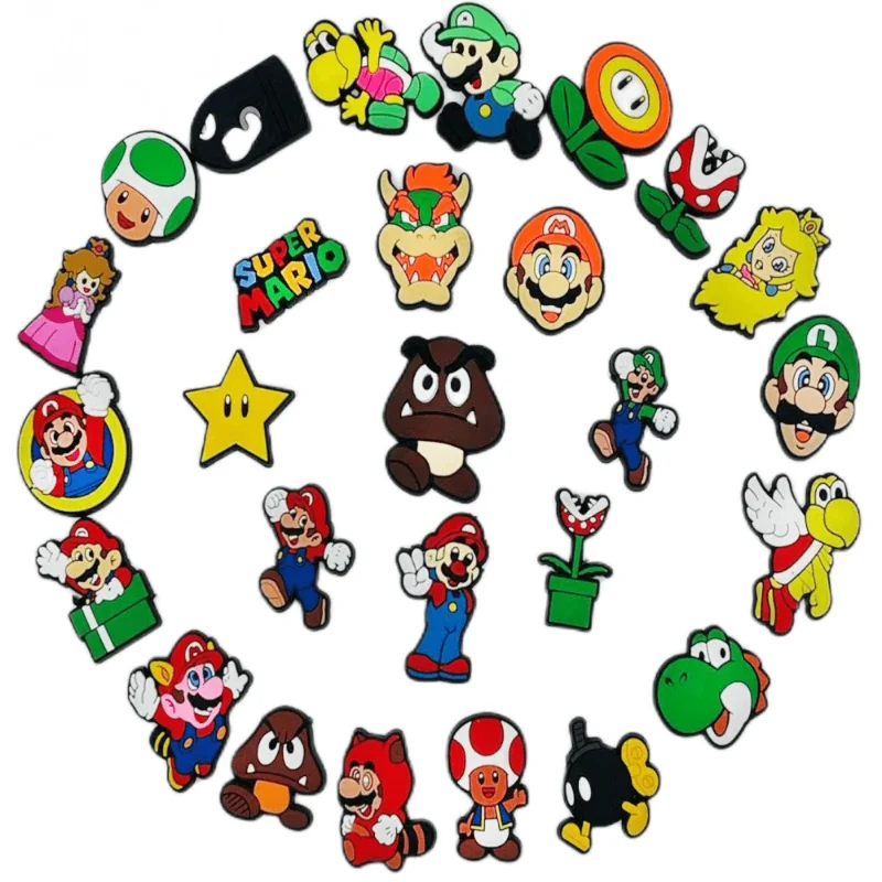 27 шт., Super Mario Bros Kawaii, цветок для обуви, игровая периферия Mario Luigi, маленький подарок