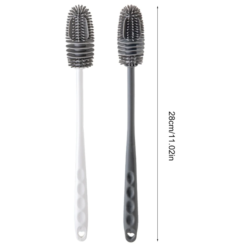 Bộ 2 Bàn Chải Làm Sạch Chai Thích Hợp Cho Chai Bia Cổ Hẹp Bàn Chải Silicon Có Thể Tái Sử Dụng Cho Bình Thể Thao, Trang Sức Giọt