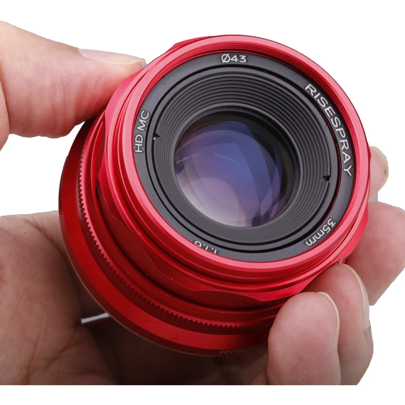 RISESPRAY 35mm F1.6 V APS-C Prime Lens for Sony E A6600 6500 Fuji XF Canon EOS-M M50 Panasonic/Olympus Micro 4/3 Red