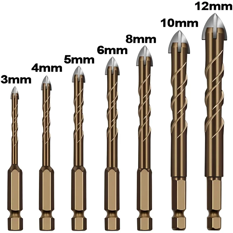 3 12mm Cross Hex Tile Drill Bits Set for Glass Ceramic Concrete Hole Opener Brick Hard Alloy Triangle Bit Tool Kit