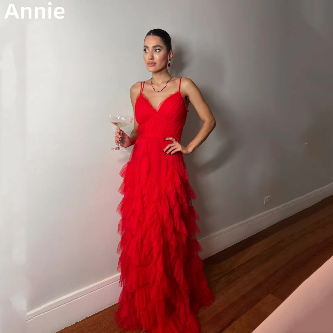 

Annie Spaghetti Straps Prom Dresses Tulle Layering Evening Dresses Special Occasion Formal Elegant Party Dress Robes De Soirée