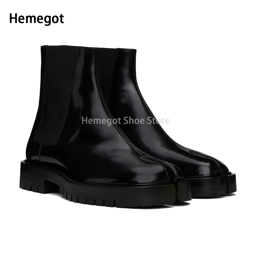 

Black Split-Toe Boots for Men Winter Retro New Style Height Increasing Ankle Booties Elastic Band Casual Boots High-Top Shoes