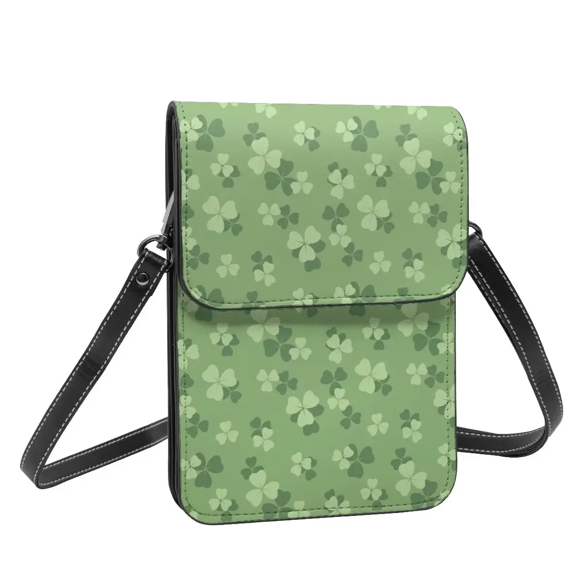 Green Shamrock Leaves Shoulder Bag Fashion Gift Stylish Mobile Phone Bag Leather Outdoor Woman Bags