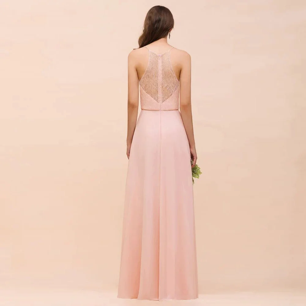 LISER Halter Bridesmaid Dress Pink Floor Length Formal Event Dress