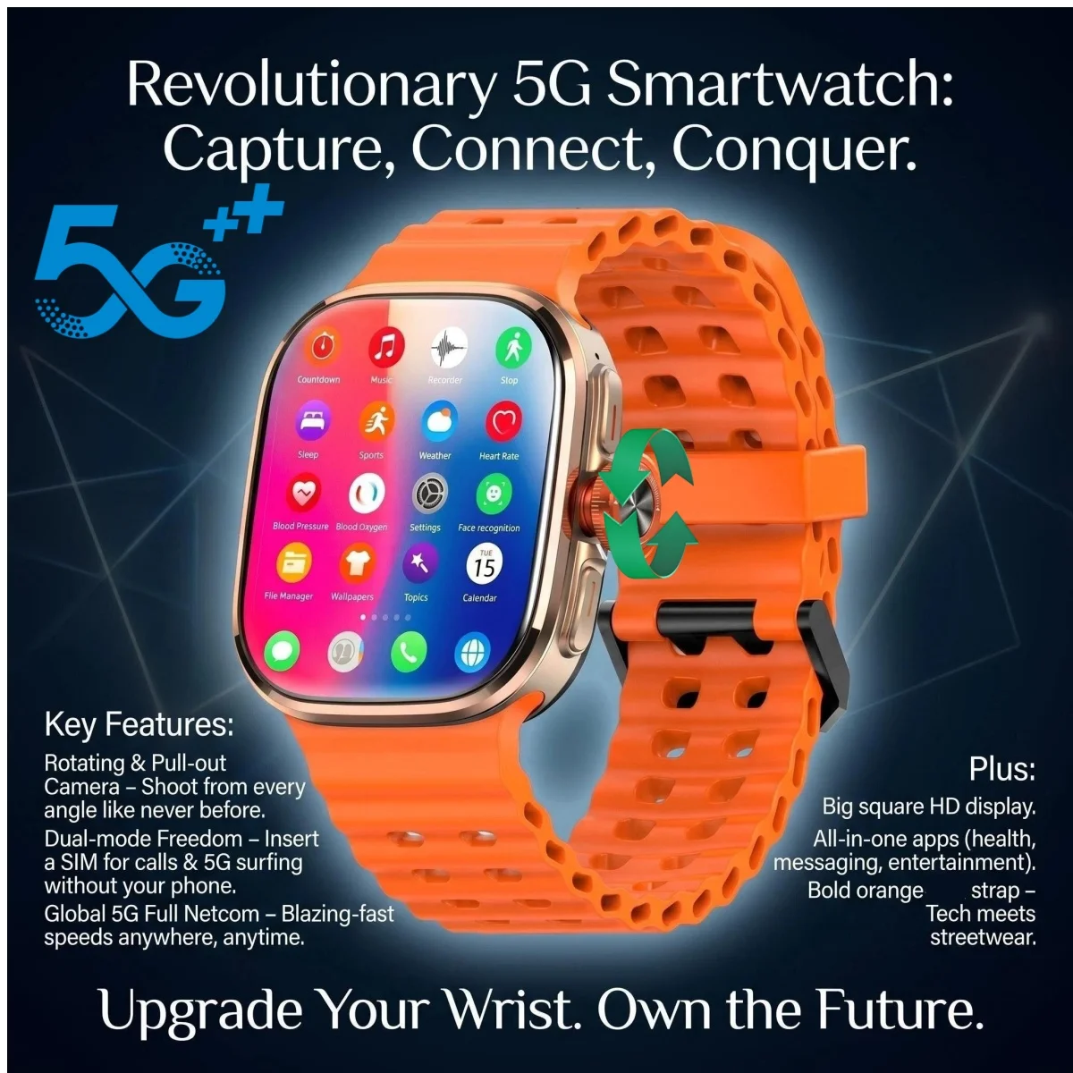 S16 Ultra 2.29inch Amoled 5G LTE Full Netcom Android 13.0 Smartwatch Smart Watch With 190° Rotary Camera Touch ID function