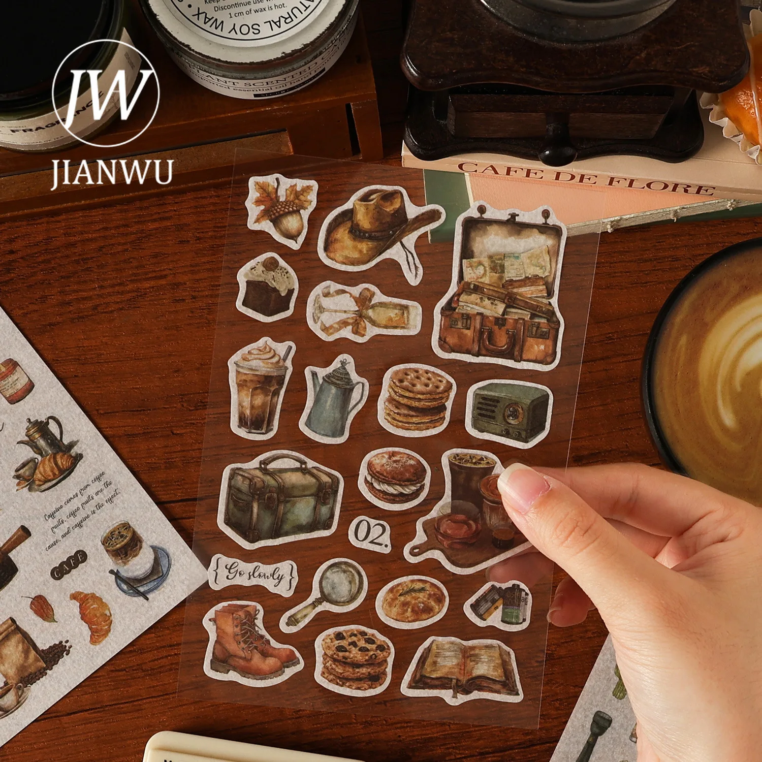 JIANWU Wild Seal Collection Series Vintage Coffee Camping Landscape Material Collage Sticker Creative Journal Stationery