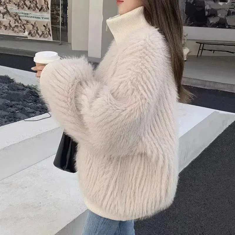 

Winter Woman High Street Fake Rabbit Fur Padded Jacket Female Style Outerwear Ladies Faux Fashion Tops G932