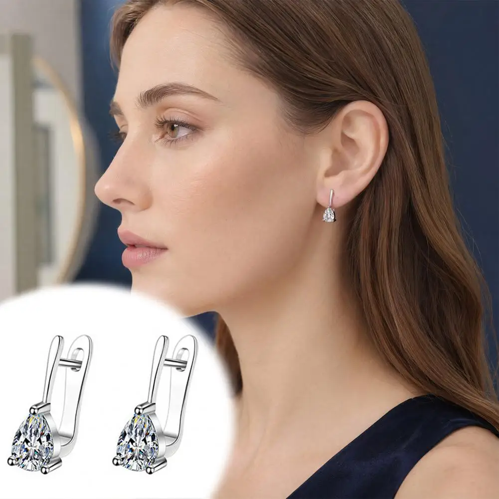 Earrings Wedding Earrings 1 Pair Women Earrings Cubic Zirconia Drop-shaped Jewelry Ear-buckle Closure Accessories Anti-fade