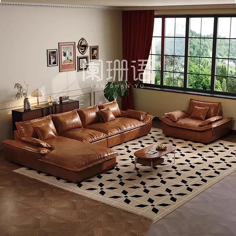 أرائك غرفة المعيشة الجلدية كبيرة الحجم مقعد الحب الشمال الحديثة الحد الأدنى أرائك غرفة المعيشة الاسترخاء Sillon كاما الأثاث العصري #2