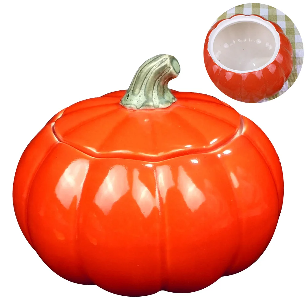 

Mini Pumpkin Shape Ceramic Tea Can Red Small Storage Container Sealed Coffee Sugar Jar Gift for Home Restaurant